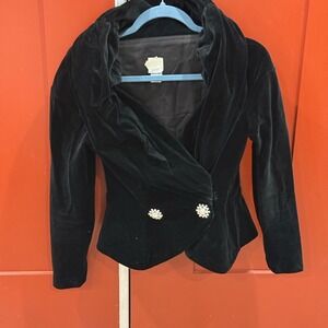 Velvet Blazer Black Shawl Collar Rhinestone Button Embellished Jacket